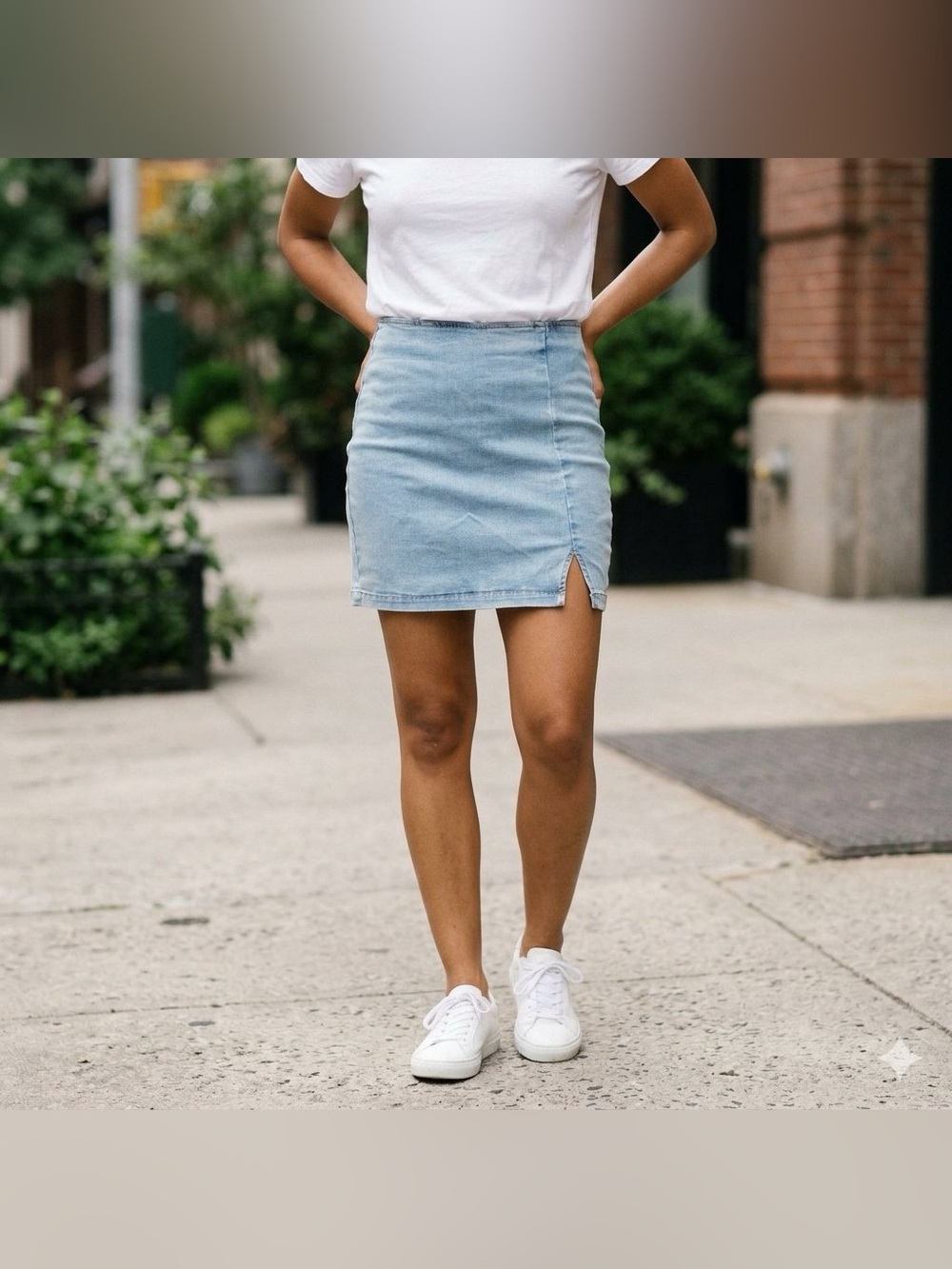 Wild Fable Light Wash Denim Mini Skirt Front Slit 6